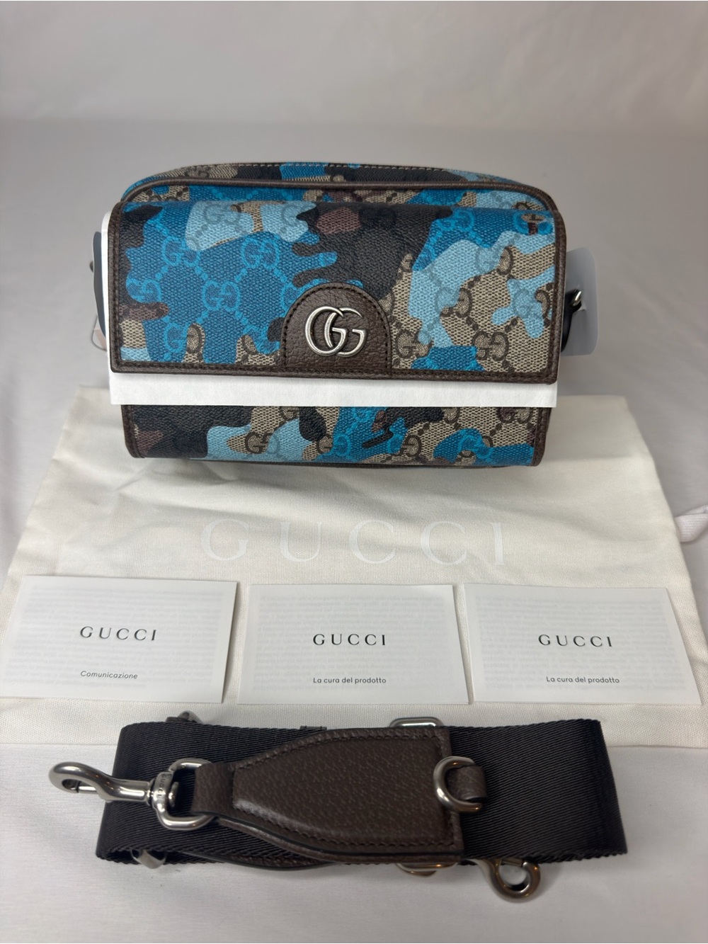 Gucci GG Icon Marble Pop Blue Camo Mini Bag NWT 855449